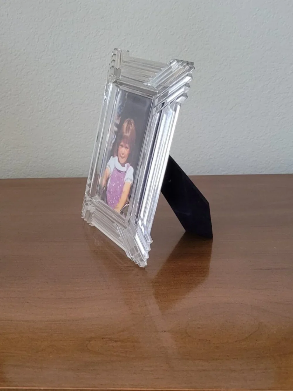 Vintage Art Deco Style Glass Picture Frame Ribbed Geometric Heavy Crystal Clear
